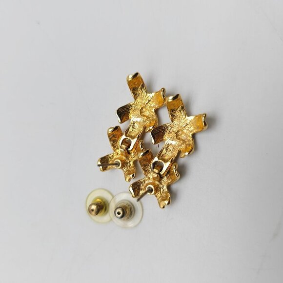 Gold-Tone Criss Cross Drop Earrings With Post Backs Vintage - Picture 3 of 4